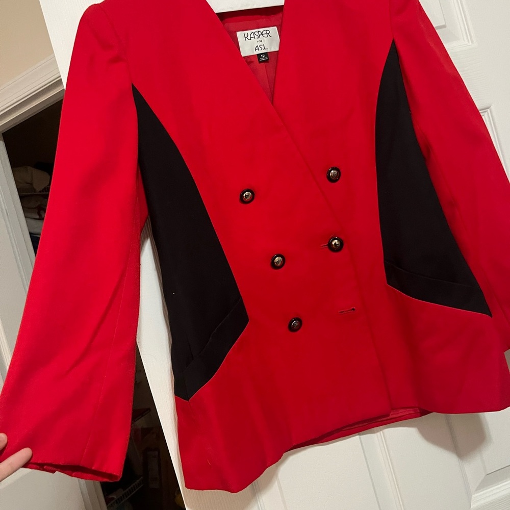 80’s VINTAGE Women's Red and Black Double-Breasted Jacket